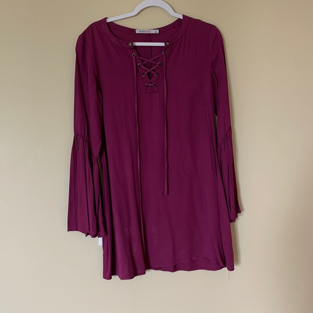 DONATED TOWARDS TORNADO RELIEF JustFab maroon dress with lace tie up